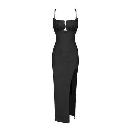 Robe plissée à bretelles noire pour femme, vêtement sexy et slim, automne et hiver