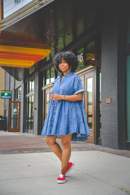 Denim Short Sleeve Slim Dress Pettiskirt