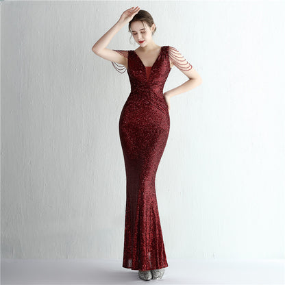 Sequin Ladies Cocktail Elegant Figure Flattering Long Sequined Queen Dinner Fishtail