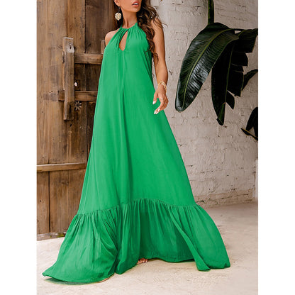 Vestido verde sexy con escote halter y espalda descubierta