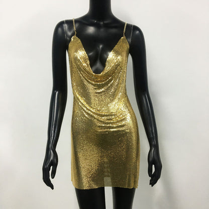 Dress Sexy Drill Chain Metal Sequin Dress Nightclub Sexy Liquid Dress