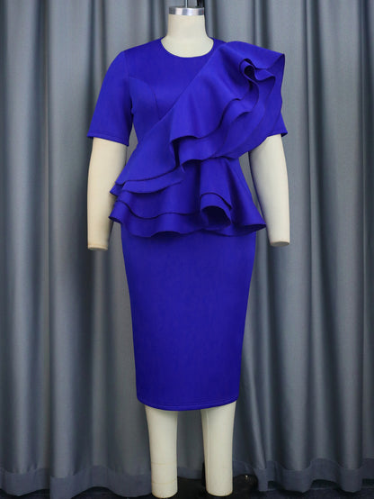 Summer round Neck Dress Layered Cutting Piece Stacking Office One Step Dress