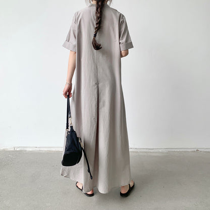 Dress Office Women Summer Retro Casual Solid Color Loose Swing Dress Maxi Dress