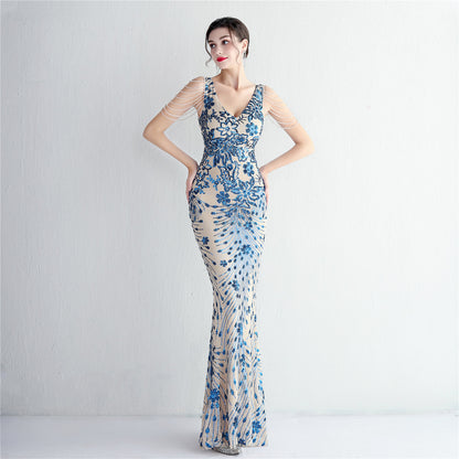 Evening Party Dress Long Cocktail Slim Fit Evening Dress Elegant Long Sequined Annual Meeting Host