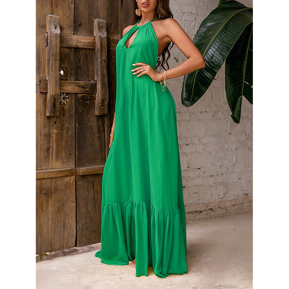 Vestido verde sexy con escote halter y espalda descubierta