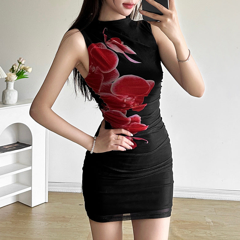 Summer Women Retro Elegant Bodycon Waist Trimming Hip Wrapped Short Dress