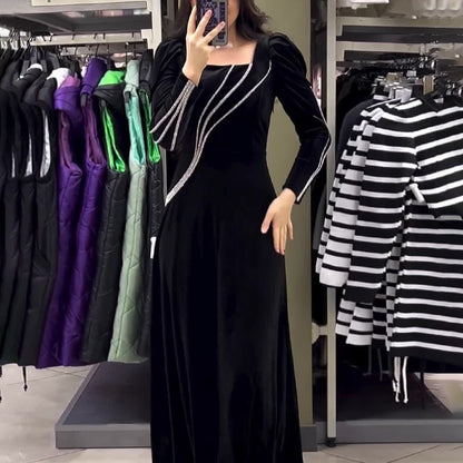 Robe Maxi à strass à manches longues pour femmes, automne