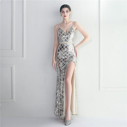 Colorful Sequin Sling Split Sheath Sexy Long Dinner Dress Evening Dress