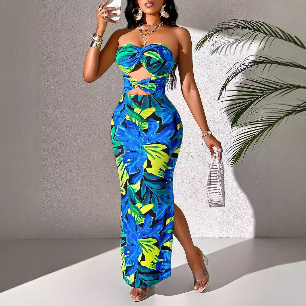 Summer Women Clothing Floral Print Kinked Tube Dress Sexy