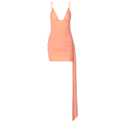 Arrival Sexy V neck Solid Color Hollow Out Cutout out Short Stitching Ribbon Ultra Short Sling Dress Women