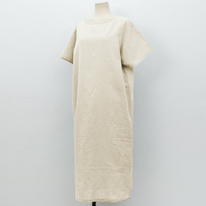 Robe en coton et lin pour femmes, Niche, vêtements en coton, manches courtes, décontracté, Simple, ample, Maxi, printemps été