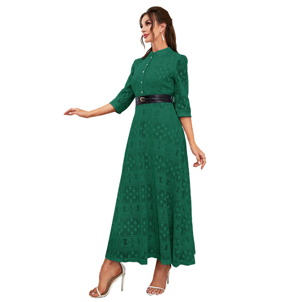 Dress Elegant Maxi Dress Solid Color Mesh High Waist A Line Dress