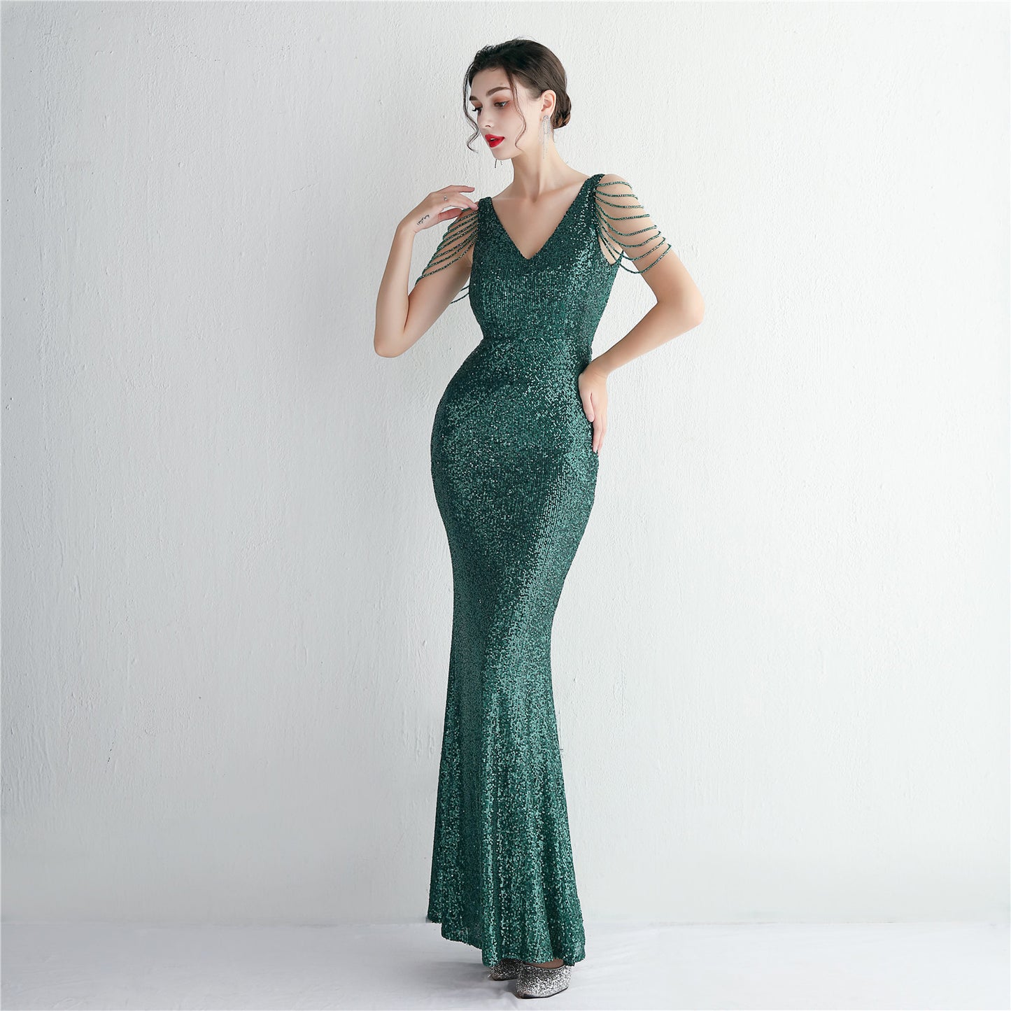 Sequin Craft Beaded Party Dress Long Cocktail Slim Fit Evening Dress Elegant Elegant Cool Beautiful