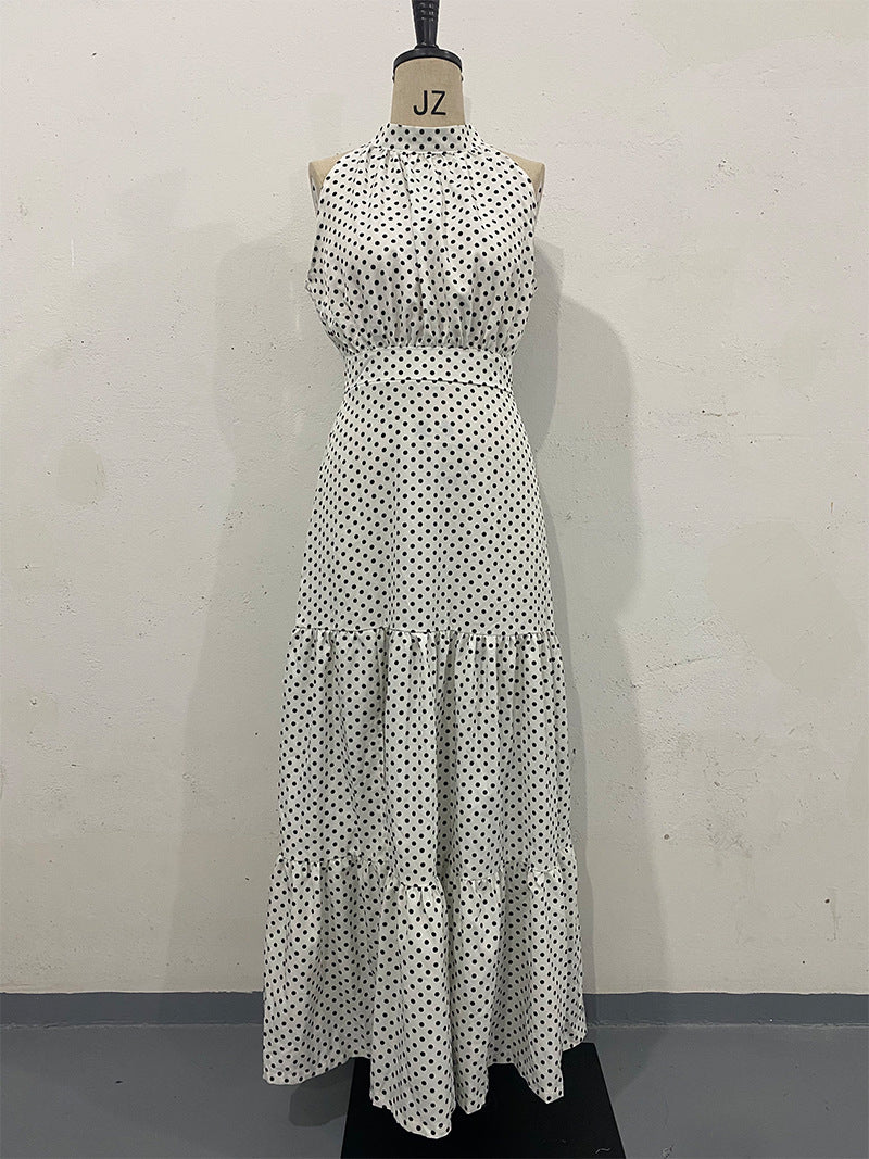 Robe de printemps sans manches imprimée à pois pour femme