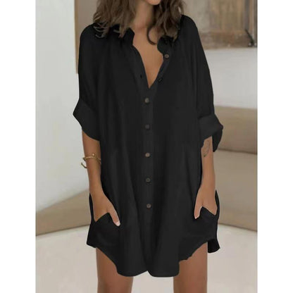 Autumn Winter Casual Loose Single Breasted Shirt Dress Women