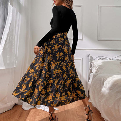 Robe florale fraîche et douce à col en V, robe mi-longue de voyage et de vacances d'été