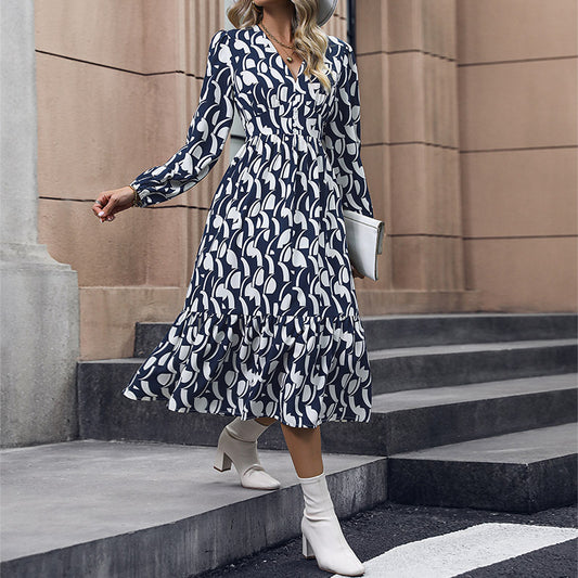 Women Wear Long Sleeved Printed Dress Autumn