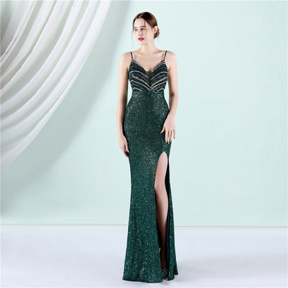 Positioning Floral Beads Ladies Party Evening Dress Sexy Long Slimming Toast Dress Bride