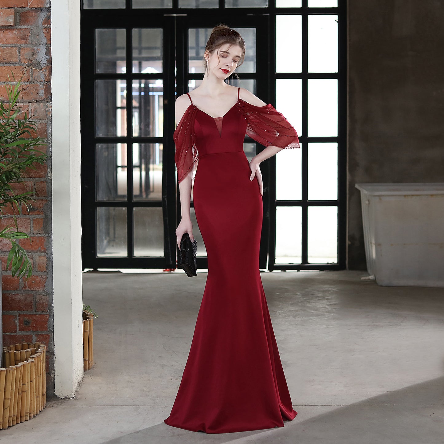 Wedding Toast Dress Bride Long Sling Appreciation Dinner Slim-Fit Fishtail Car Model Exhibition Dress Formal Gown