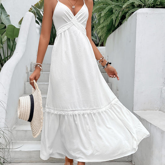 Robe de vacances blanche pour femmes, ample, amincissante, dos nu, Sexy