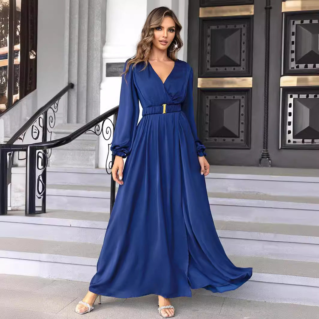 Spring Sexy V neck Long Chiffon Evening Dress Slim Fit Cocktail Annual Meeting Performance Dress