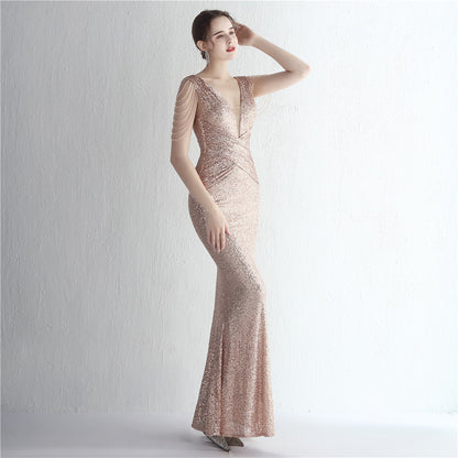 Sequin Ladies Cocktail Elegant Figure Flattering Long Sequined Queen Dinner Fishtail