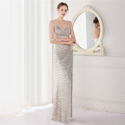 Sequined Fishtail Formal Dress Performance Internet Celebrity Activity Cocktail Car Model Etiquette Evening Dress