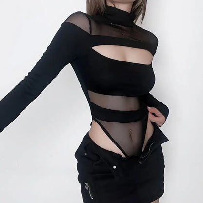 Sexy Hollow Bodysuit Skinny Long Sleeved