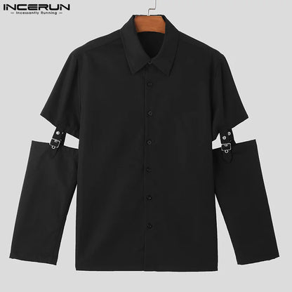 INCERUN 2024 chemises pour hommes couleur unie revers ajouré à manches longues décontracté hommes vêtements Streetwear mode loisirs Camisas S-5XL 