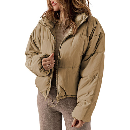 Abrigo de pan de invierno para mujer, ropa gruesa y cálida a juego, de ocio, Color sólido, con cuello levantado, acolchado de algodón, novedad