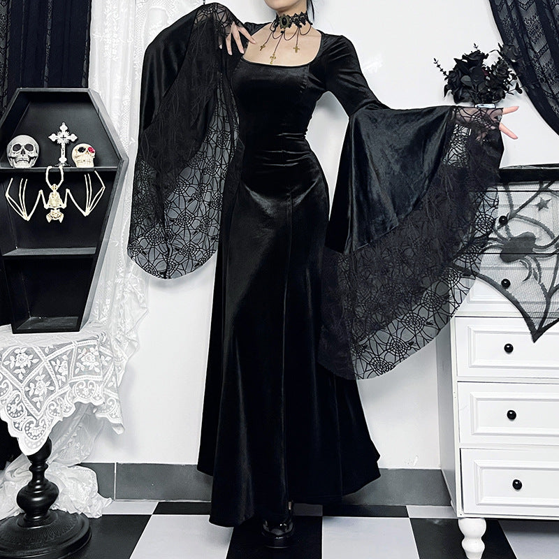 Girdle Long Sleeve Halloween Spider Web Stitching Dress