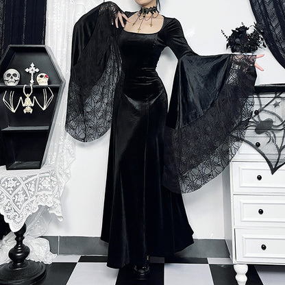 Girdle Long Sleeve Halloween Spider Web Stitching Dress