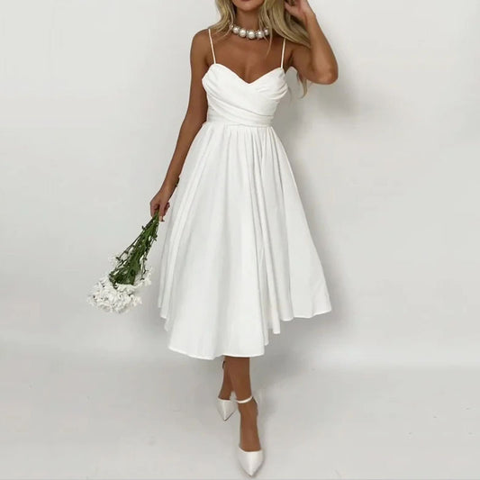 White Sling Dress Temperament Waist-controlled Simple Skirt