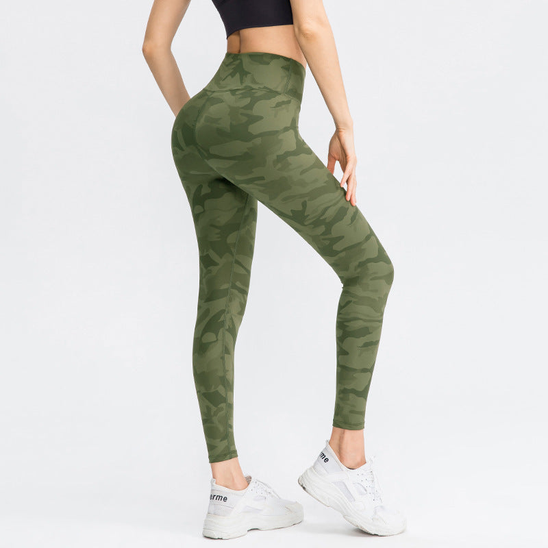 Leggings elásticos deportivos con levantamiento de cadera y cintura alta para yoga con estampado de sentido de mujer desnuda