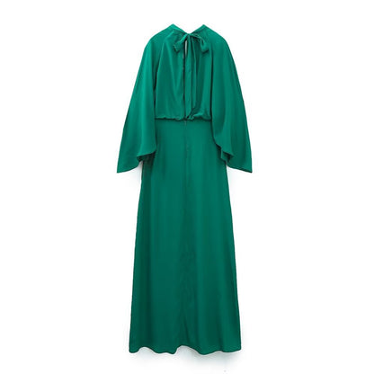 Robe mi-longue à manches longues et col rond pour femme