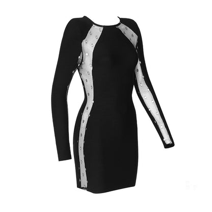 Women's Black Lace Mesh Stretch Wind Dress