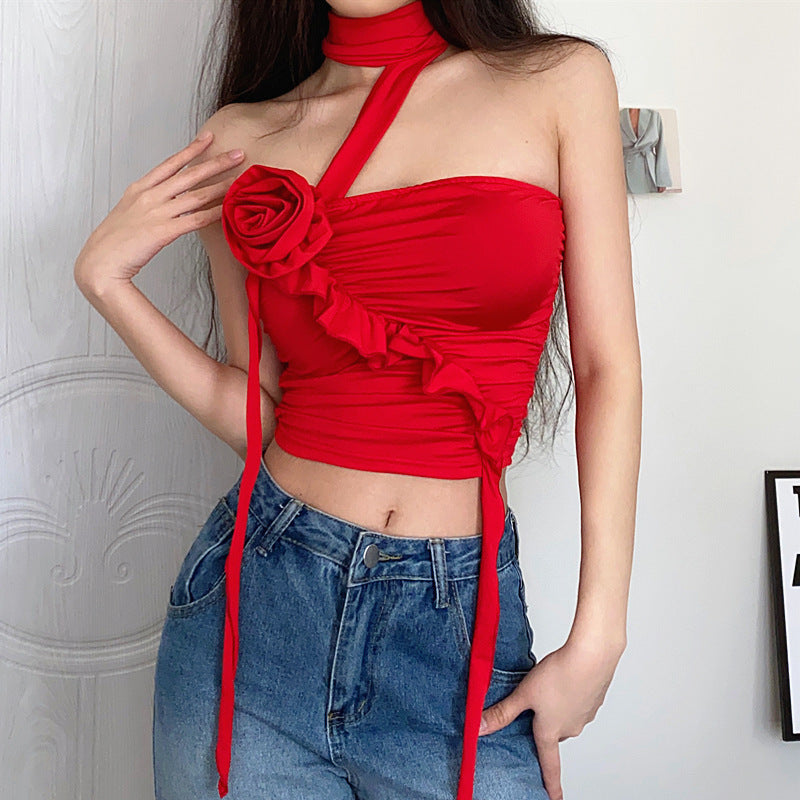 Flower Pleated Scarf Floating Top For Women