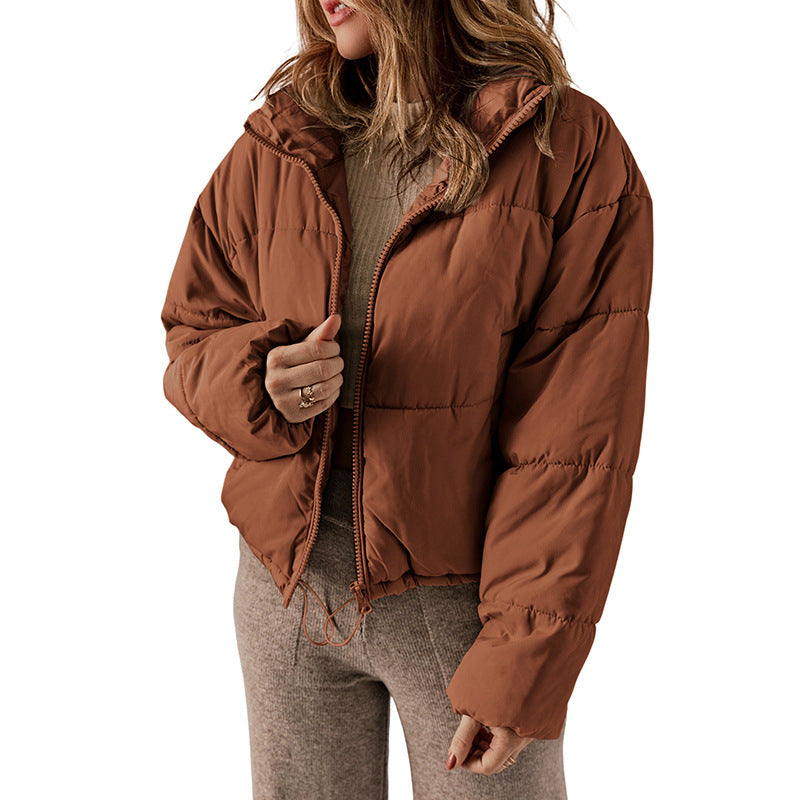 Abrigo de pan de invierno para mujer, ropa gruesa y cálida a juego, de ocio, Color sólido, con cuello levantado, acolchado de algodón, novedad