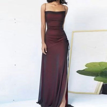 Vestido de noche de fiesta elegante con tirantes divididos