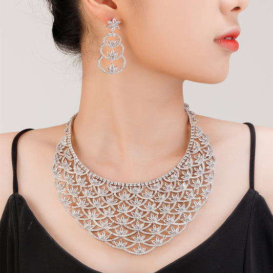 Women's Fashion Zircon Necklace Earrings Set
