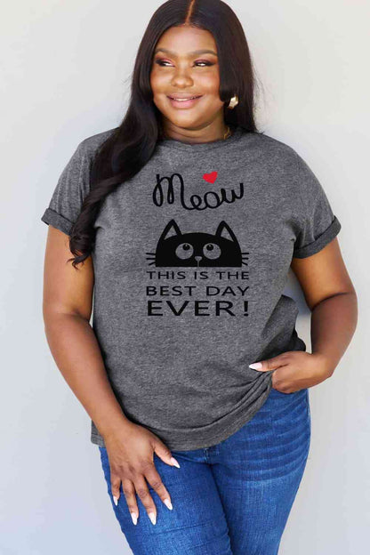 Simply Love Full Size MEOW THIS IS THE BEST DAY EVER! Graphic Cotton T-Shirt