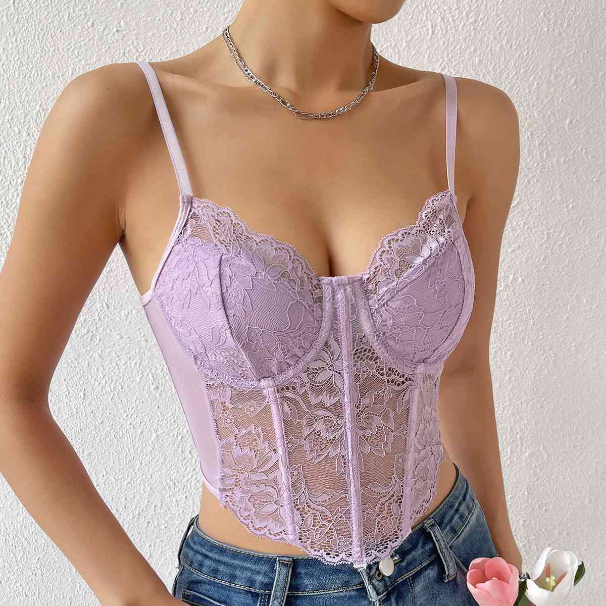 Camisola con detalle de encaje y escote corazón