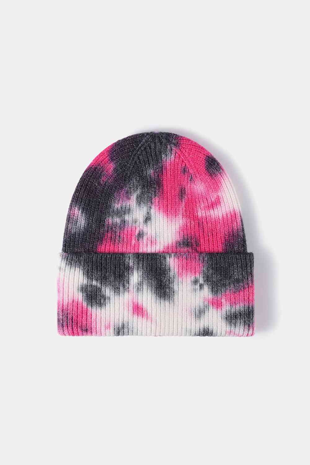 Bonnet en tricot côtelé à revers tie-dye