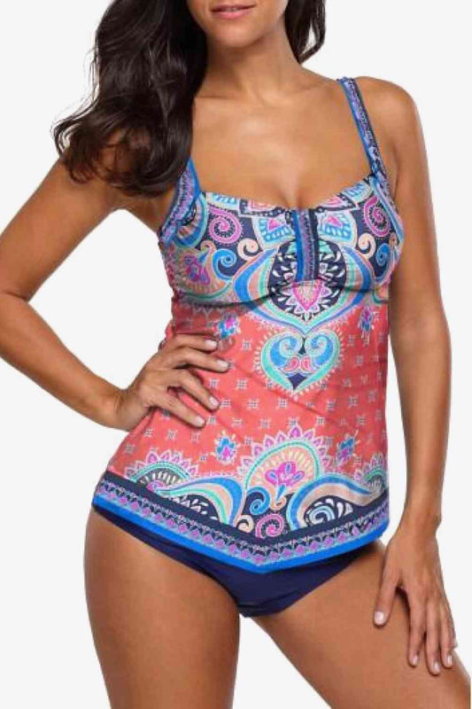 Conjunto de tankini con correa ajustable estampada