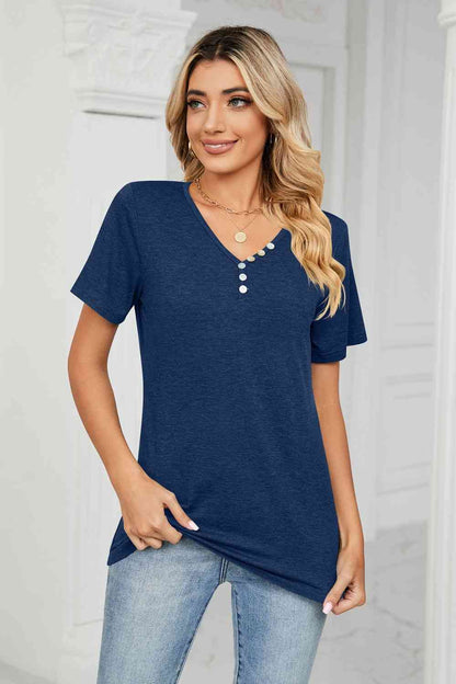 Decorative Button V-Neck T-Shirt