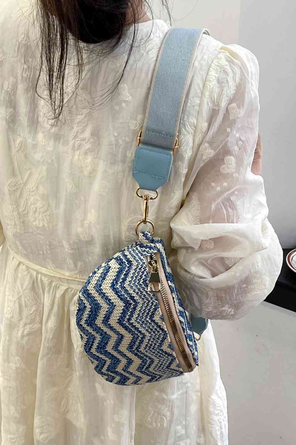 Adored Chevron Straw Sling Bag