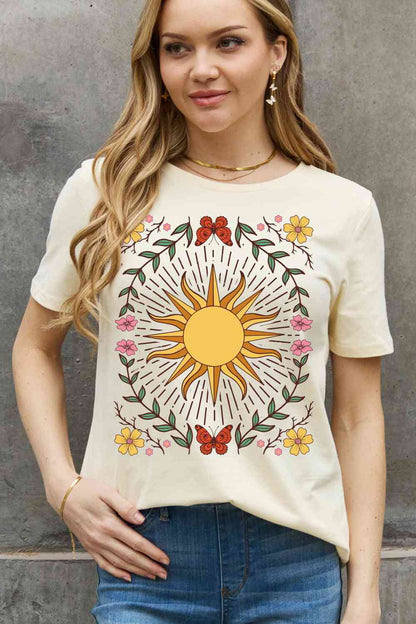 T-shirt en coton à motif soleil pleine grandeur Simply Love