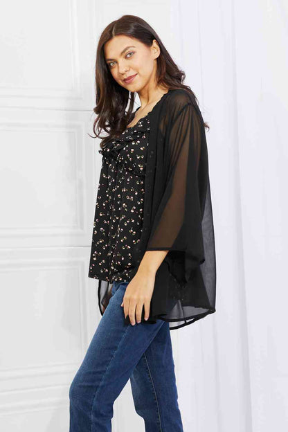 Melody Just Breathe Kimono en mousseline de soie pleine taille en noir