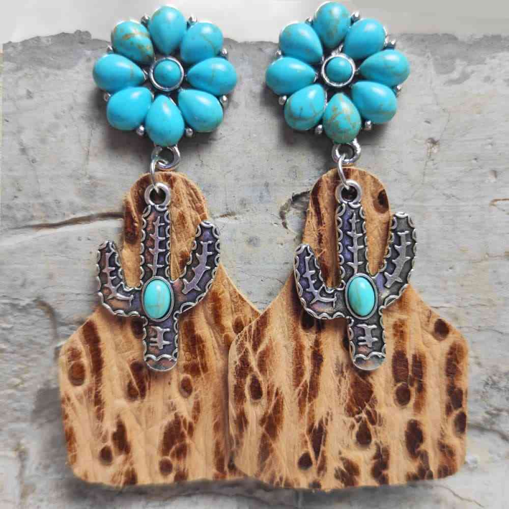 Boucles d'oreilles pendantes cactus turquoise