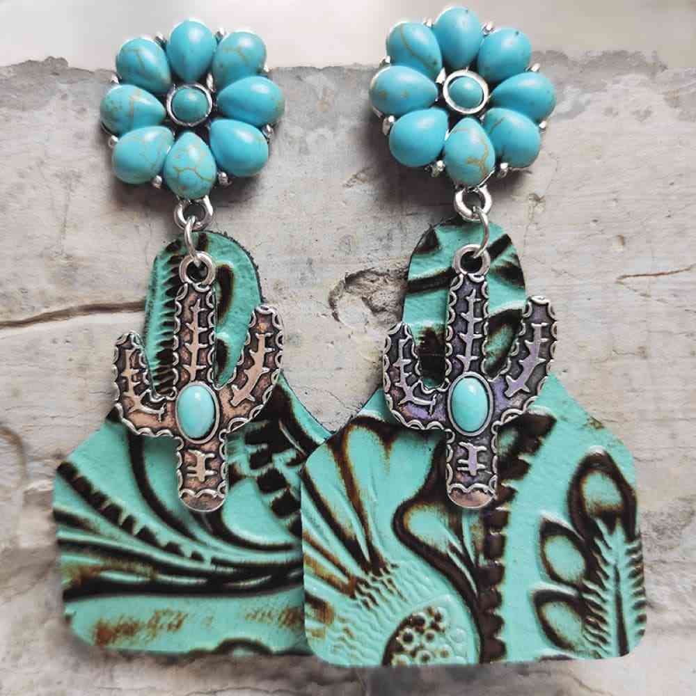 Boucles d'oreilles pendantes cactus turquoise